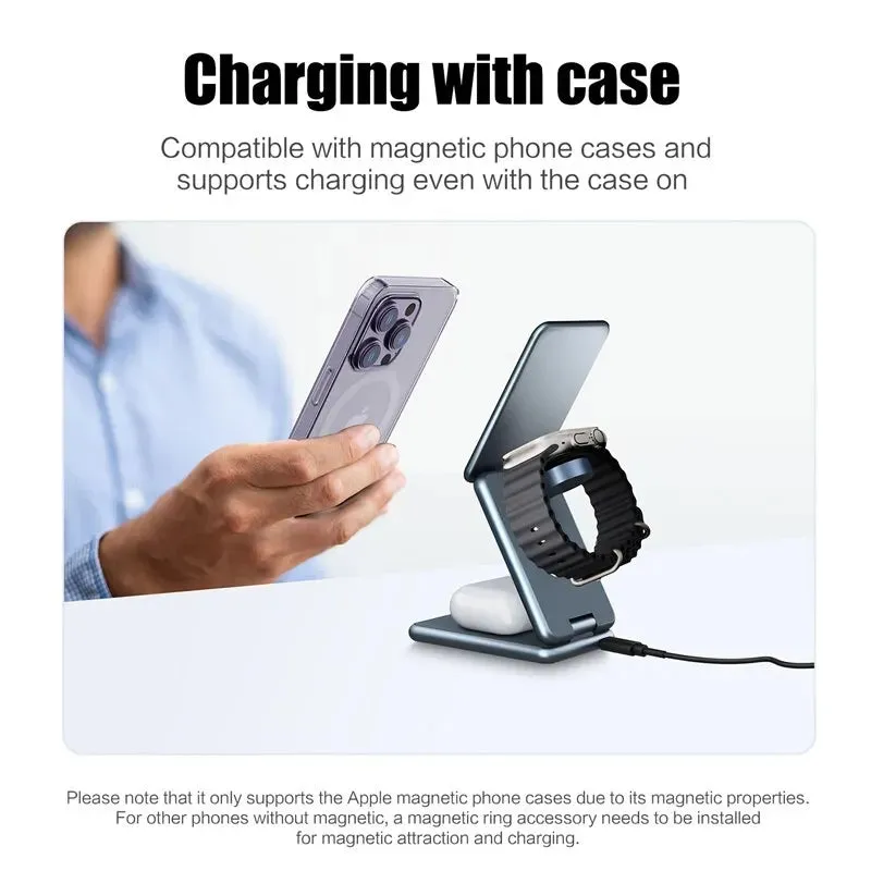 3 in 1 Magnetic Wireless Charger Stand Pad for Iphone 15 14 13 Samsung Galaxy Watch Iwatch Foldable Fast Charging Dock Station