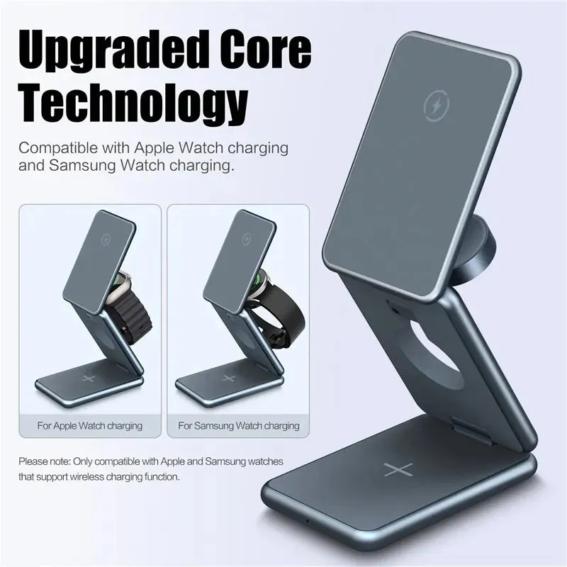 3 in 1 Magnetic Wireless Charger Stand Pad for Iphone 15 14 13 Samsung Galaxy Watch Iwatch Foldable Fast Charging Dock Station