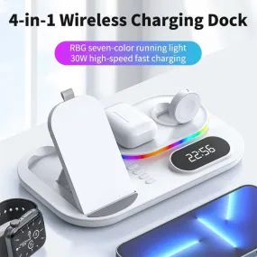 4 in 1 Wireless Charger Stand For iPhone Apple Watch AirPods Pro Samsung S21 Galaxy Watch