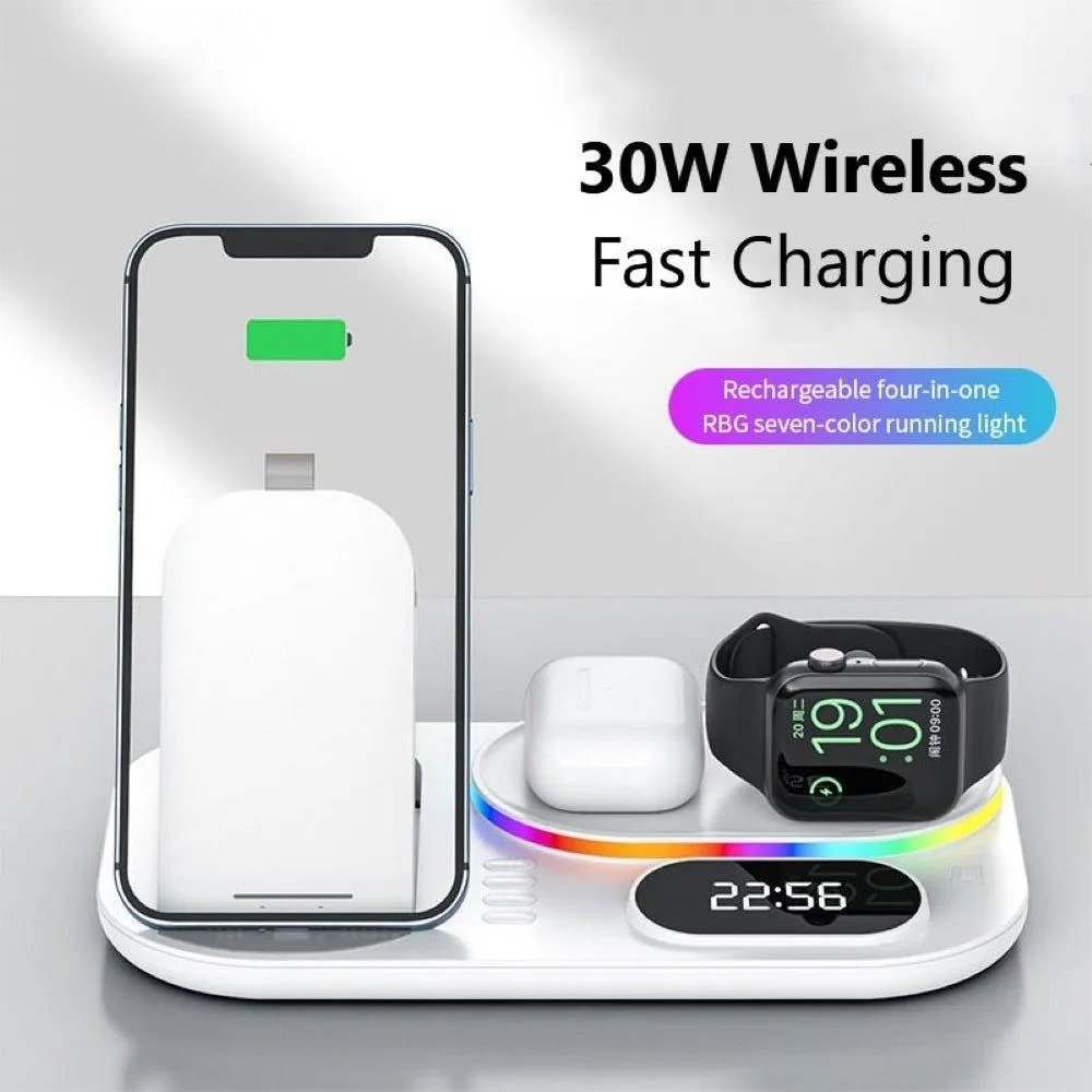 4 in 1 Wireless Charger Stand For iPhone Apple Watch AirPods Pro Samsung S21 Galaxy Watch