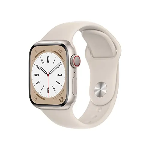 Apple Watch Series 8 [GPS   Cellular 41mm] Smart Watch w/ Starlight Aluminum Case with Starlight Sport Band - S/M.