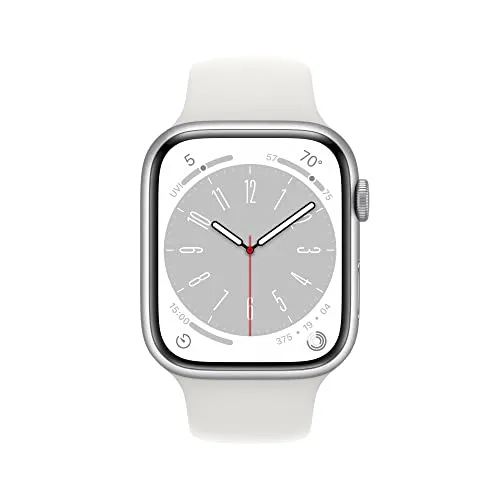 Apple Watch Series 8 [GPS   Cellular 45mm] Smart Watch w/ Silver Aluminum Case with White Sport Band - S/M.