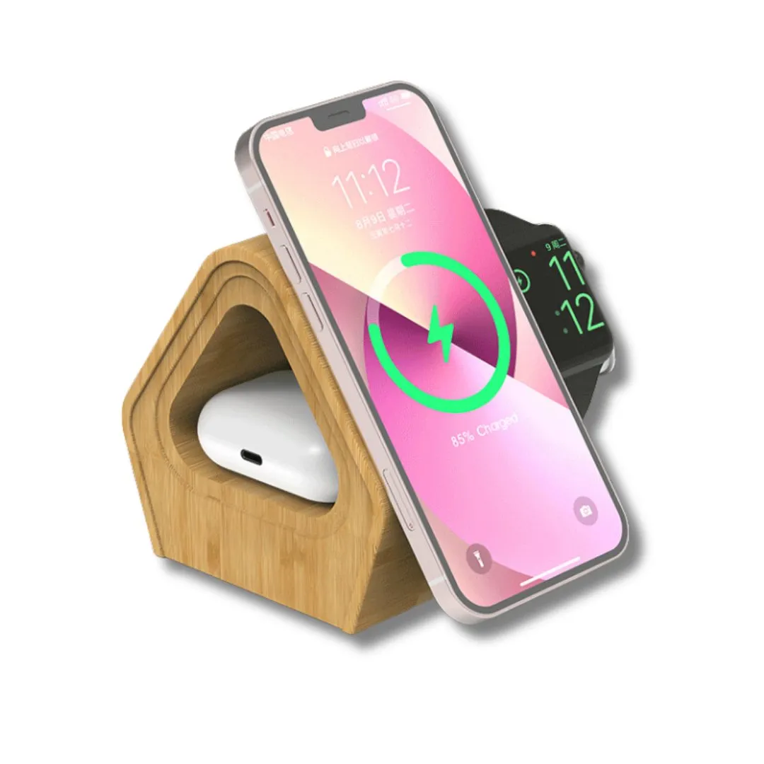 Bamboo Wireless Charging Station - iPhone, iWatch, AirPods