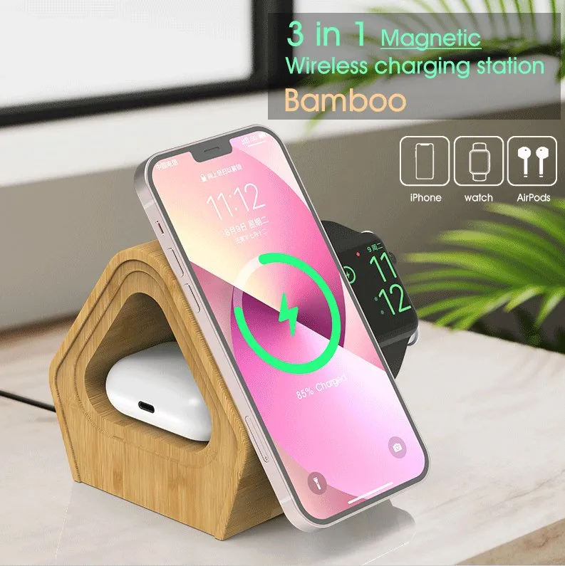 Bamboo Wireless Charging Station - iPhone, iWatch, AirPods