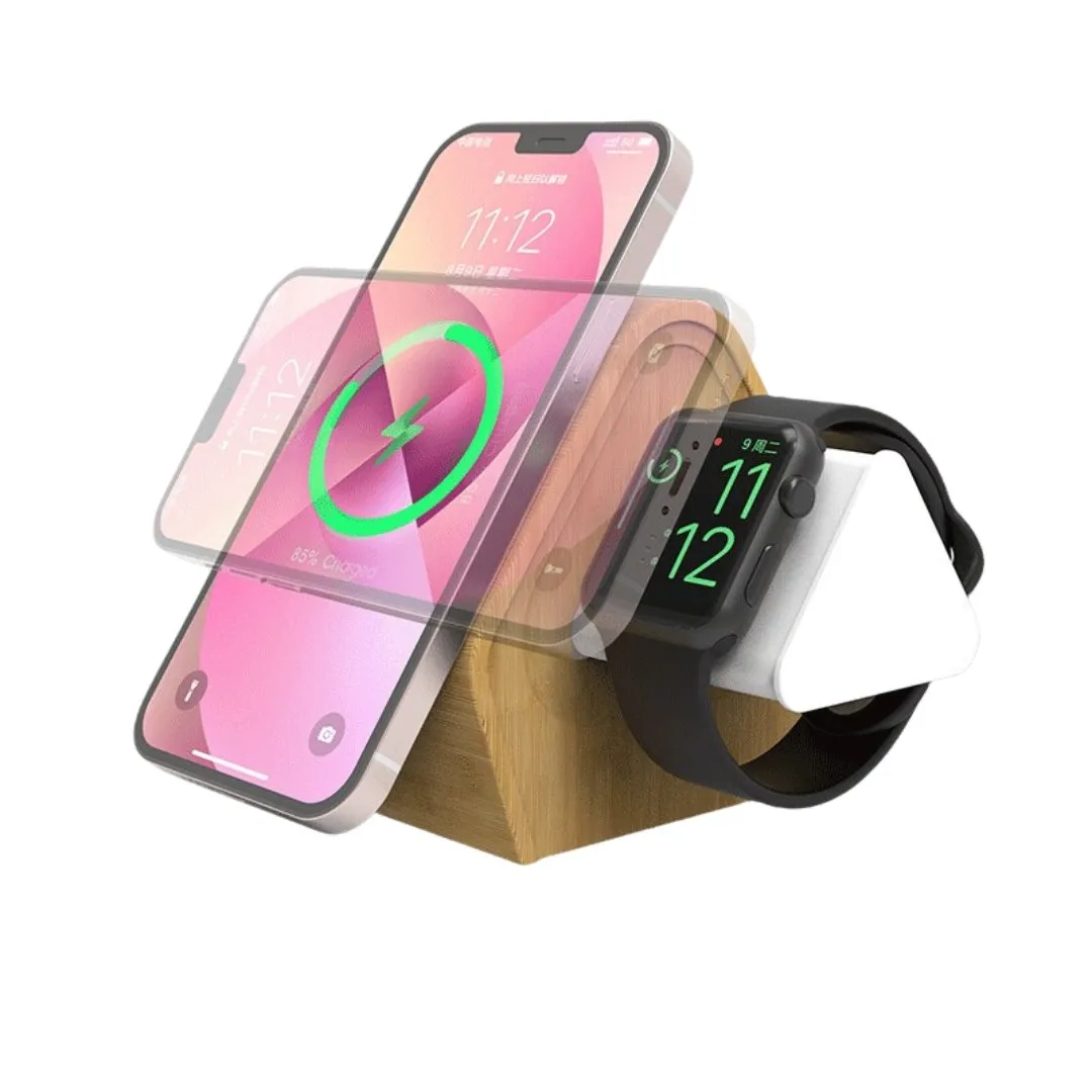 Bamboo Wireless Charging Station - iPhone, iWatch, AirPods