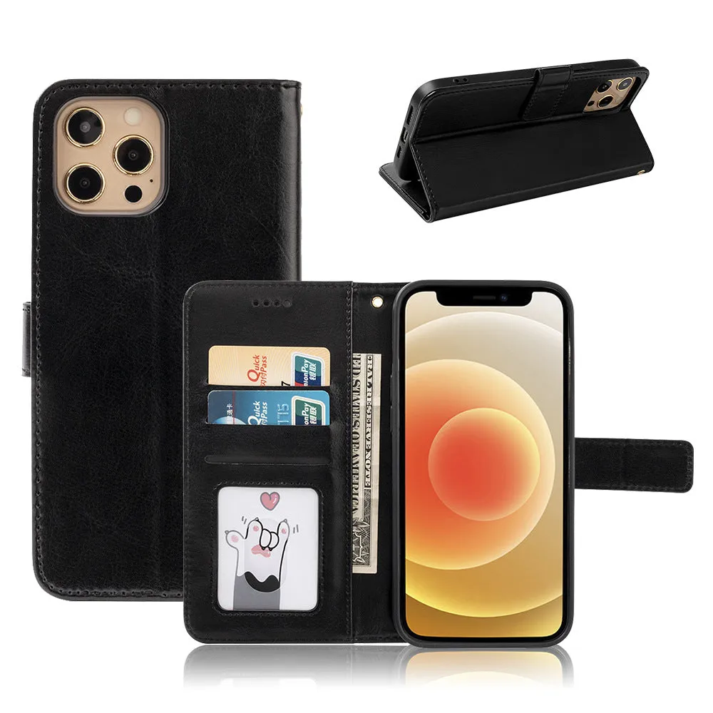 Black Wallet style photo frame shockproof leather phone case for iPhone 12 Mini 5.4