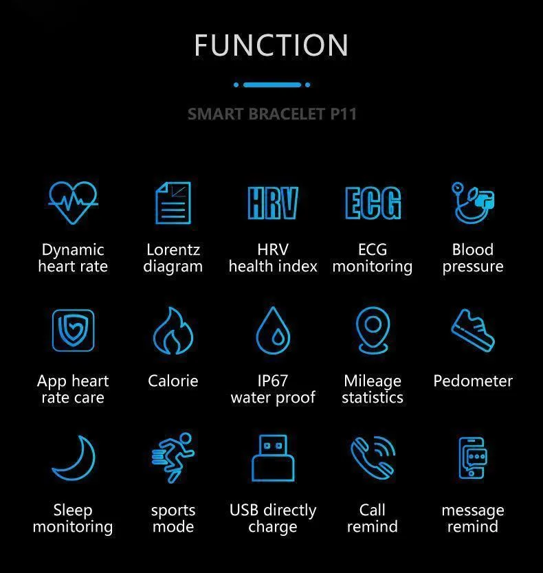 Blood Pressure Smart Band Heart Rate Smart Bracelet Activity Fitness Tracker Watch For iPhone Android