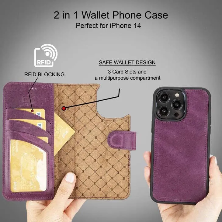 Brian Apple IPhone 14 Series Detachable Leather Wallet Case Darker Color (Set of 2)