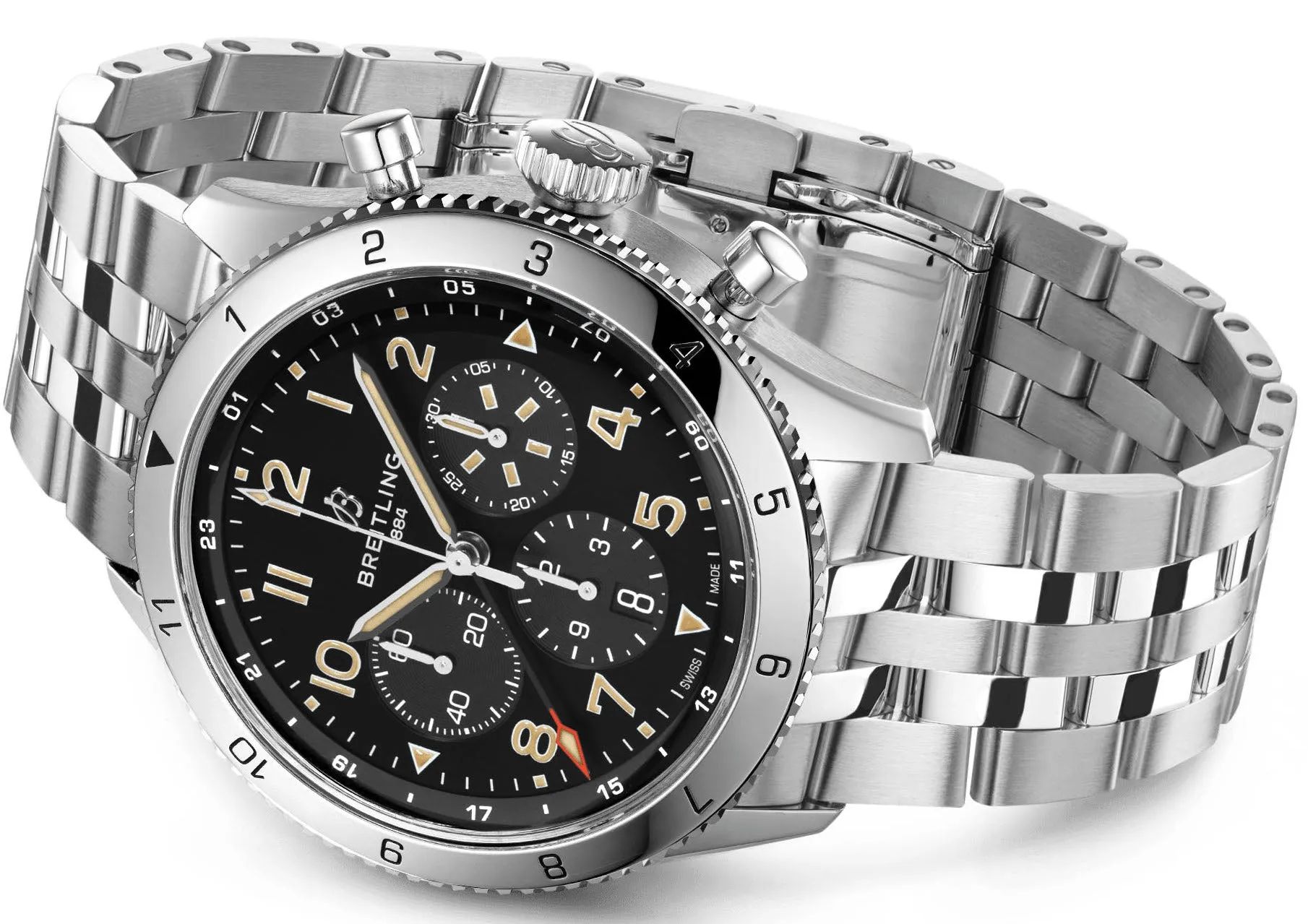 Enhanced Breitling Super AVI B4 Chronograph GMT 46mm Mustang Watch