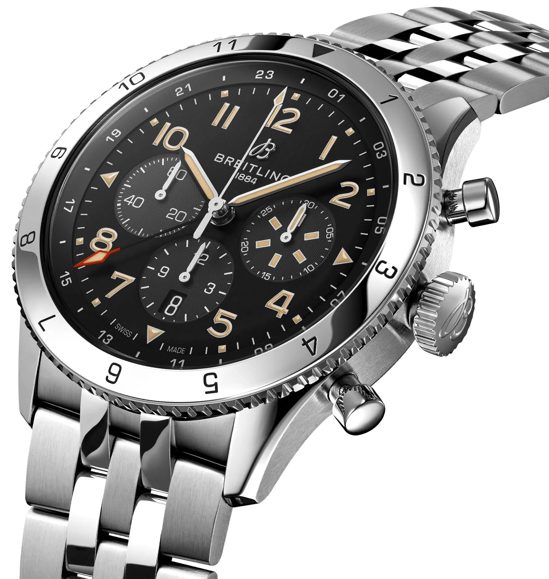 Enhanced Breitling Super AVI B4 Chronograph GMT 46mm Mustang Watch