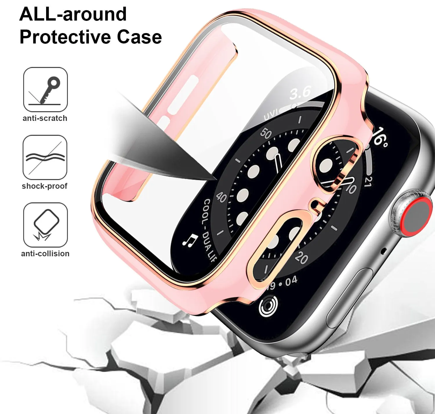 Bumper Case with Screen Protector for Apple Watch-Pink