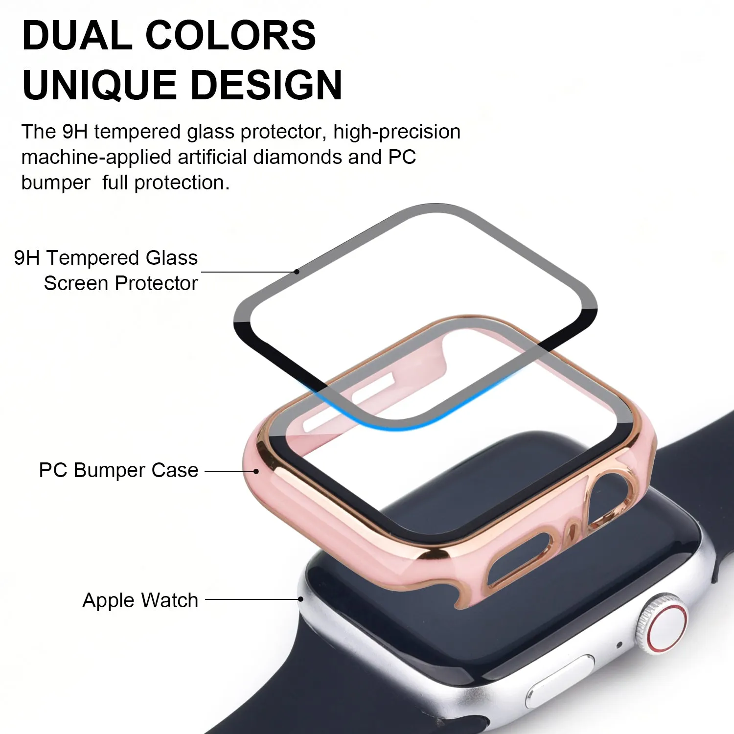 Bumper Case with Screen Protector for Apple Watch-Pink