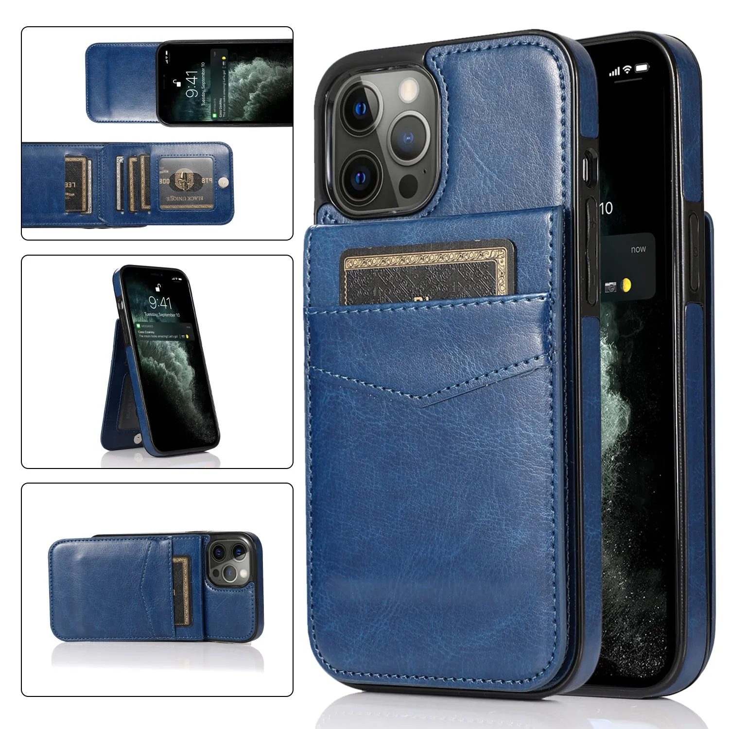 Card Slot Wallet Vertical Leather Shockproof Phone Case Black for iPhone 12promax 6.7