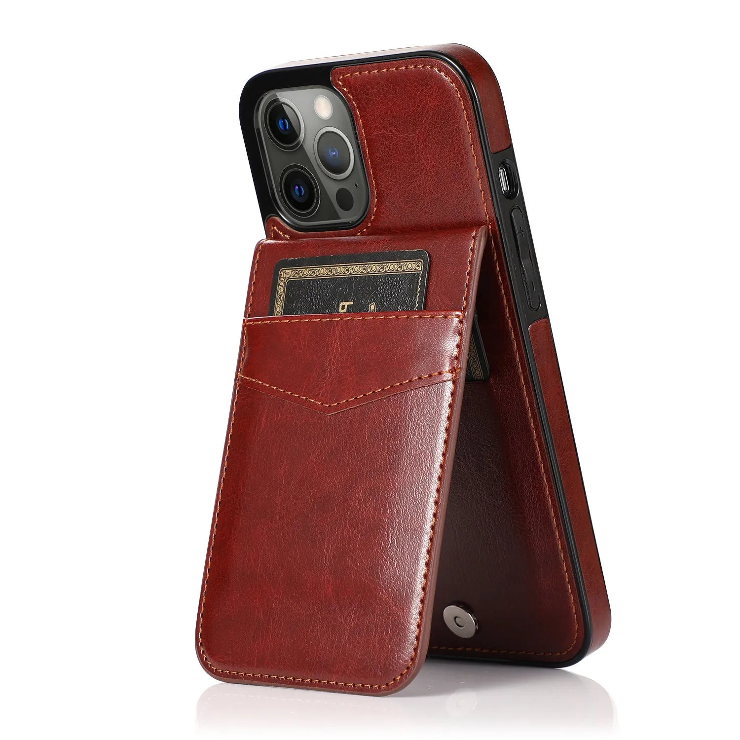 Card Slot Wallet Vertical Leather Shockproof Phone Case Black for iPhone 12promax 6.7