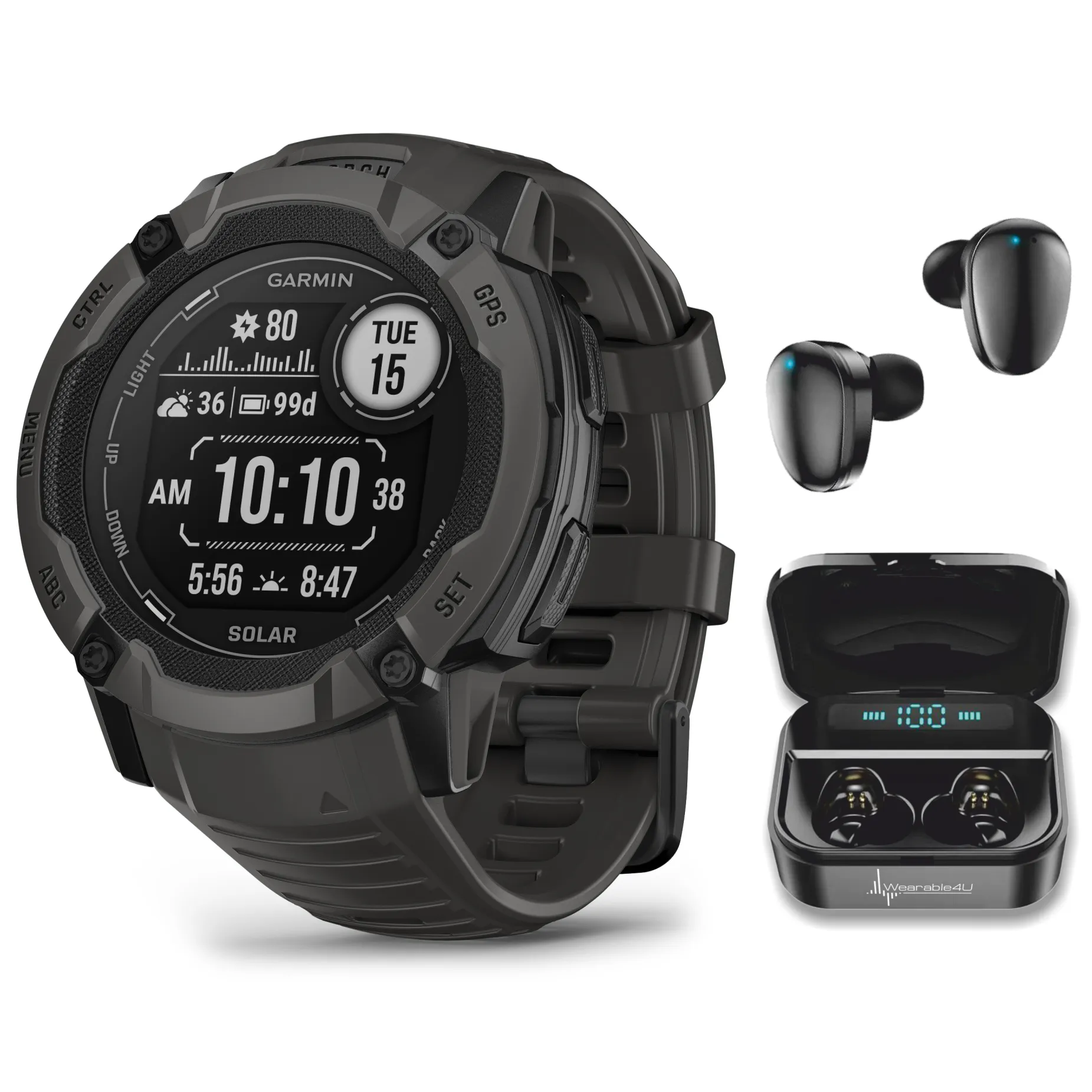 Garmin Instinct 2X Solar Series Rugged GPS Men Smartwatch with Power Glass Lens, LED Flashlight