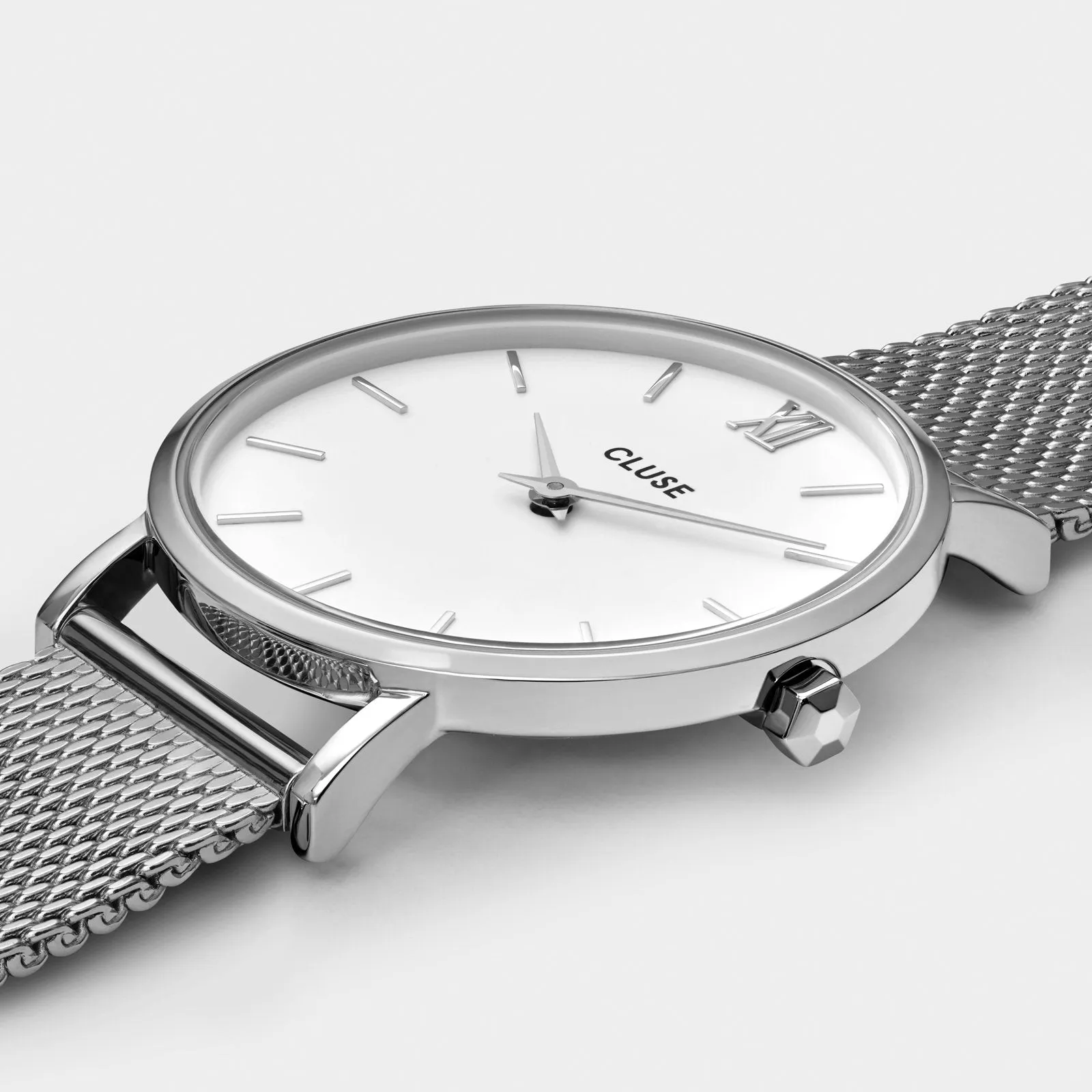 Gift Box Minuit Watch Mesh & Grey Leather Strap, Silver Colour