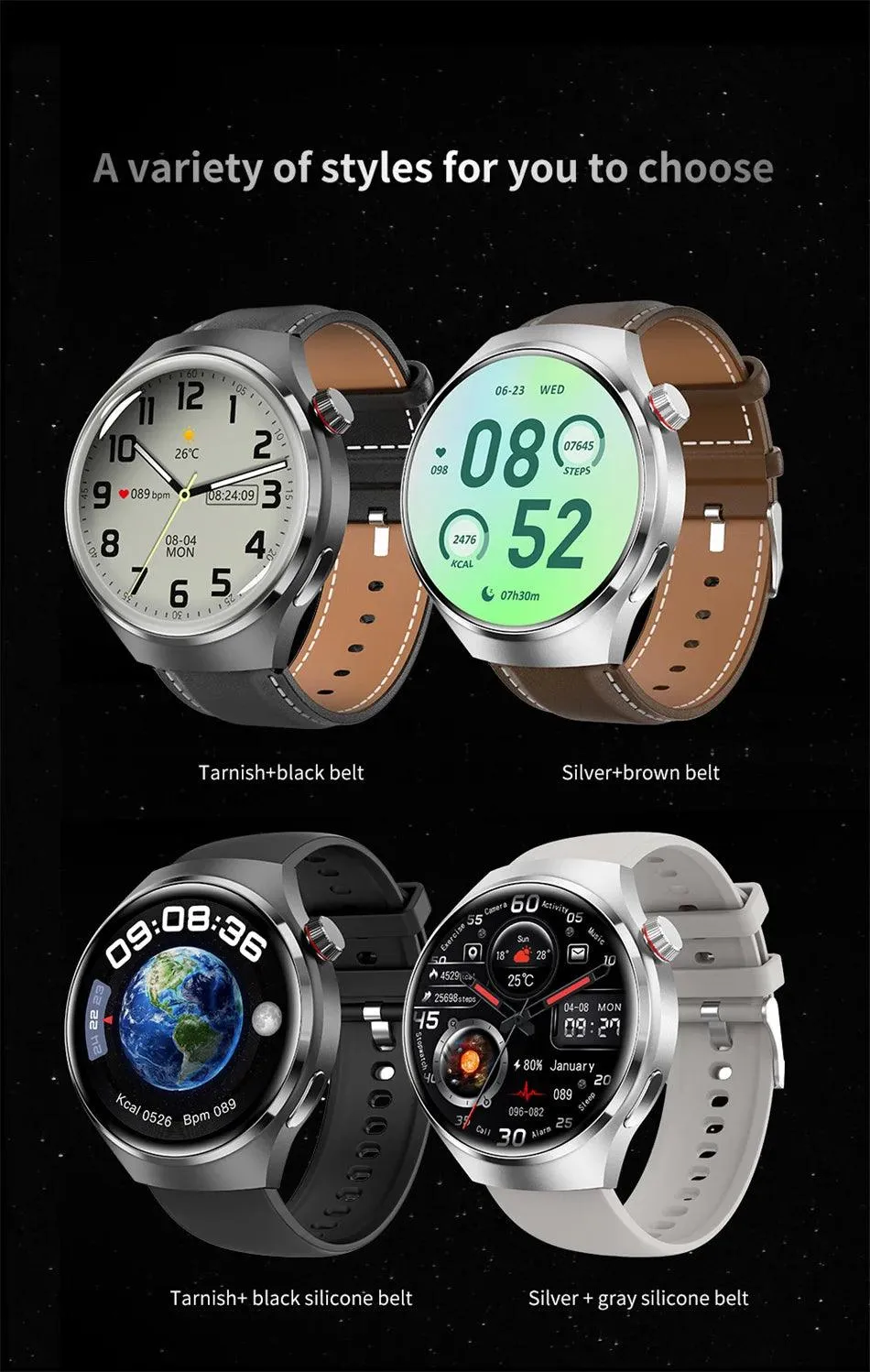 GT4 Pro GPS NFC Smart Watch Men AMOLED Screen IP68 Waterproof 2024