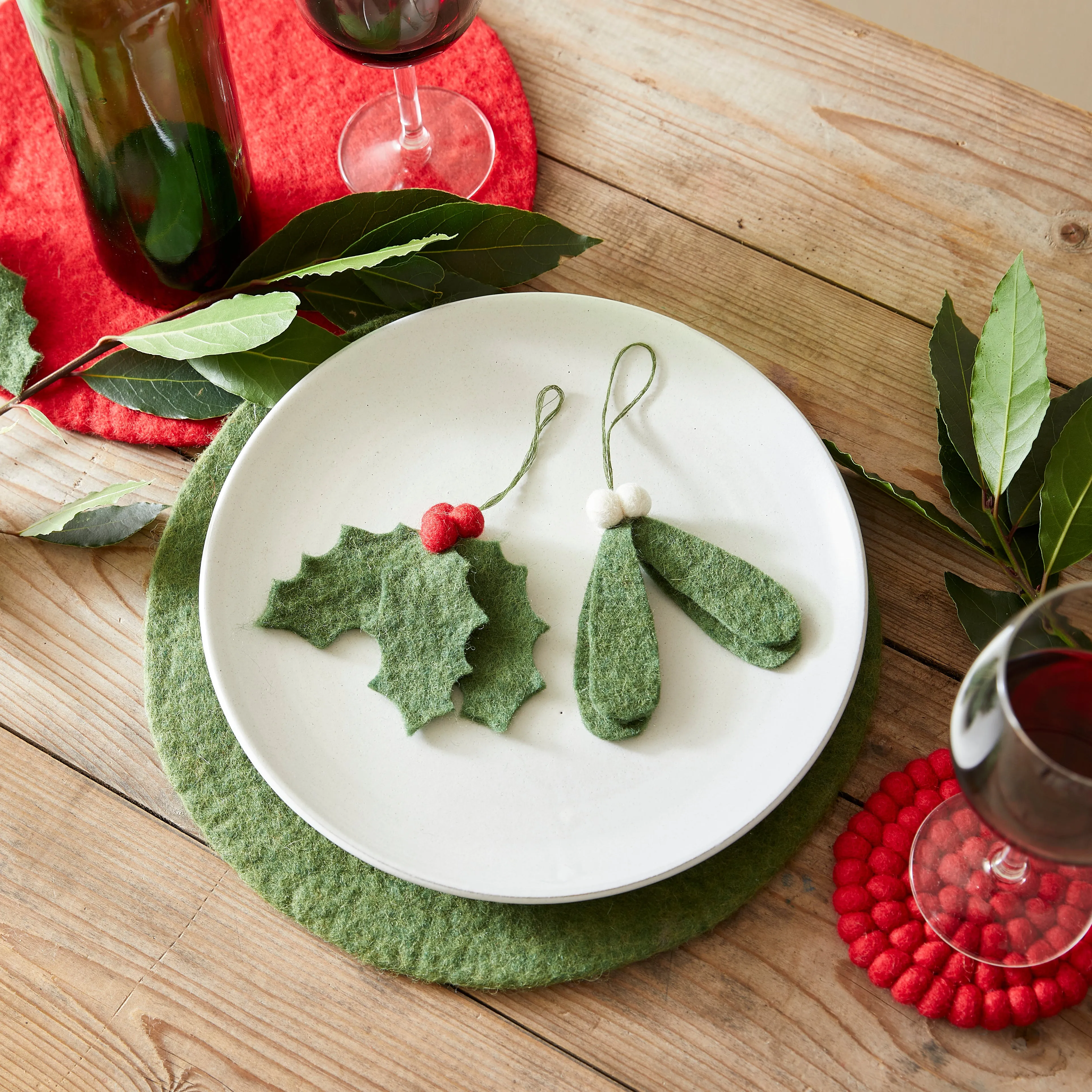 HOLEE 100% Wool Felt Eco Holly Christmas Decor