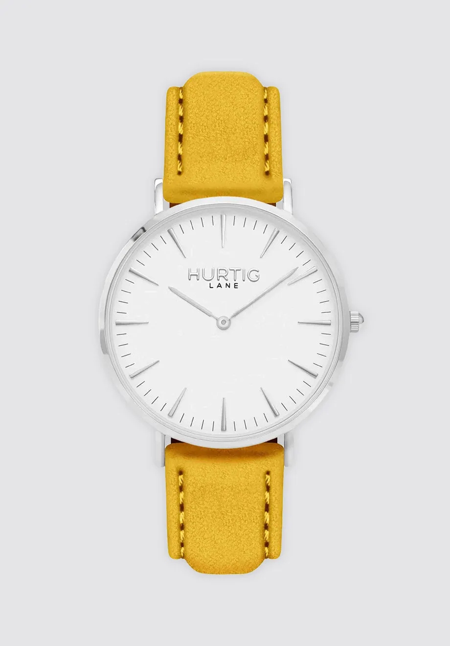 Hymnal Vegan Suede Watch Silver | White & Mustard