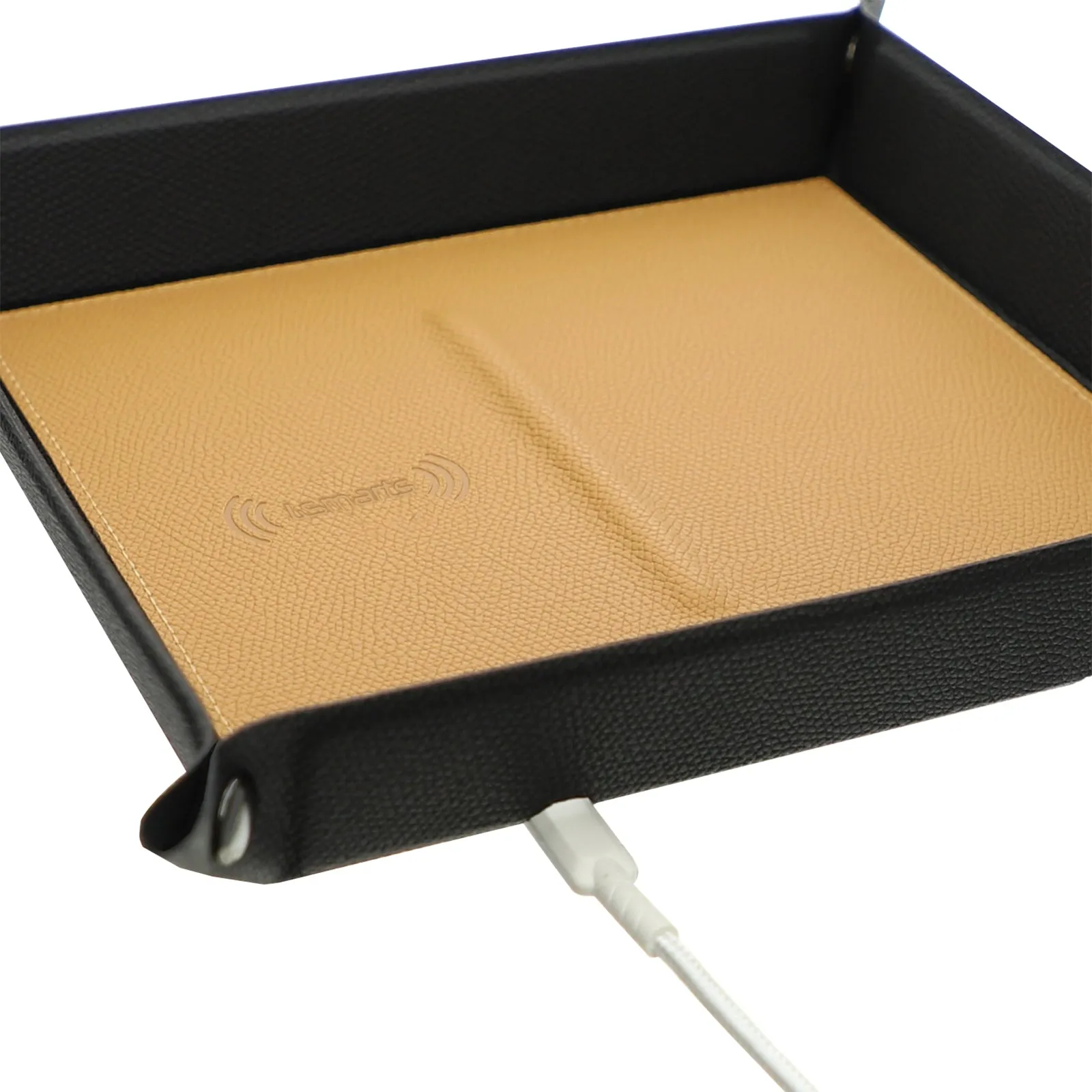 Italian leather Design Pocket Tray Organizer with Wireless Charger 15W