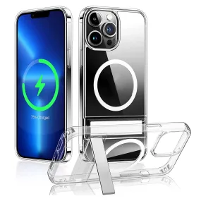 Magnetic Metal Kickstand Clear Case Shockproof Anti Yellowing Phone Cover Compatible with Magsafe Fit for IOS Phone 13 Pro