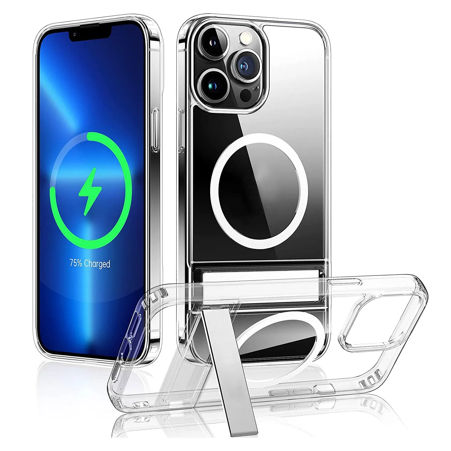 Magnetic Metal Kickstand Clear Case Shockproof Anti Yellowing Phone Cover Compatible with Magsafe Fit for IOS Phone 14