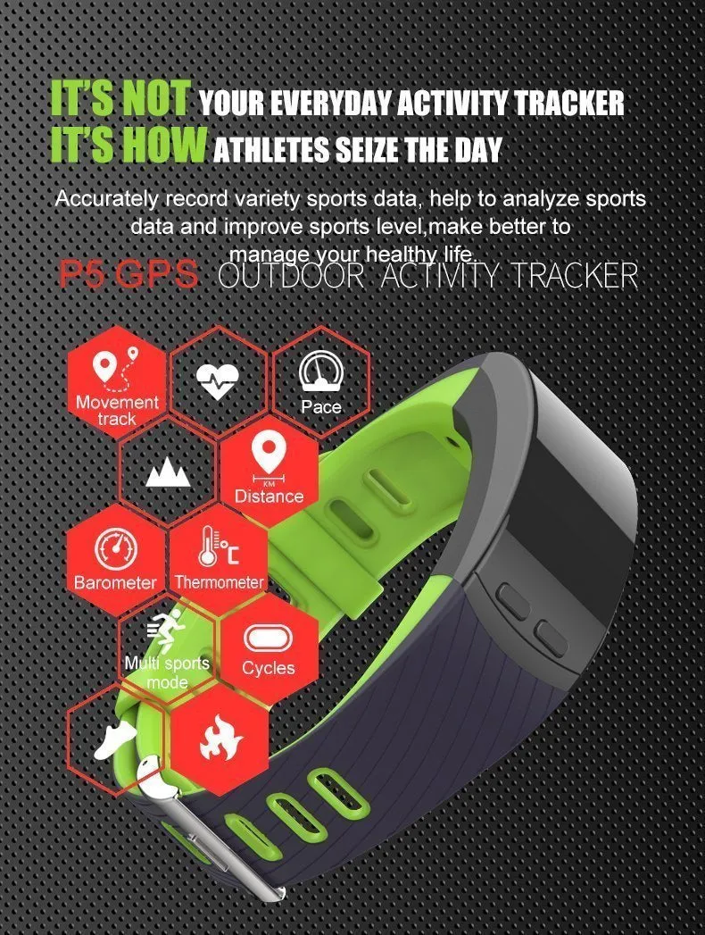 New GPS Sports Smart Band Heart Rate Smart Wristband Temperature Altitude Theromometer Fitness Tracker Smart Bracelet