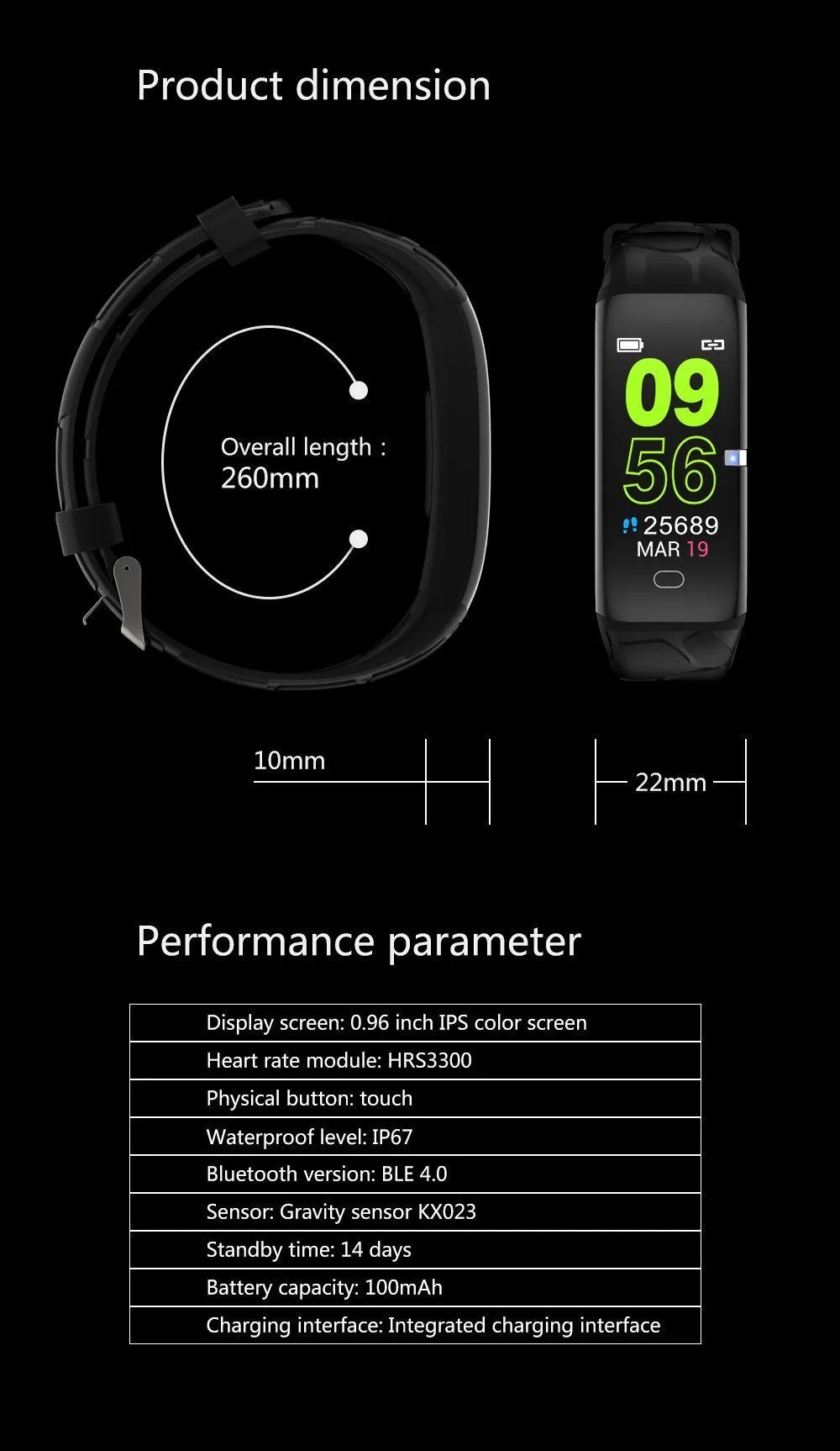 New Heart Rate Blood Pressure Fitness Bracelet IP67 Waterproof Sport Smart Band For iPhone Android