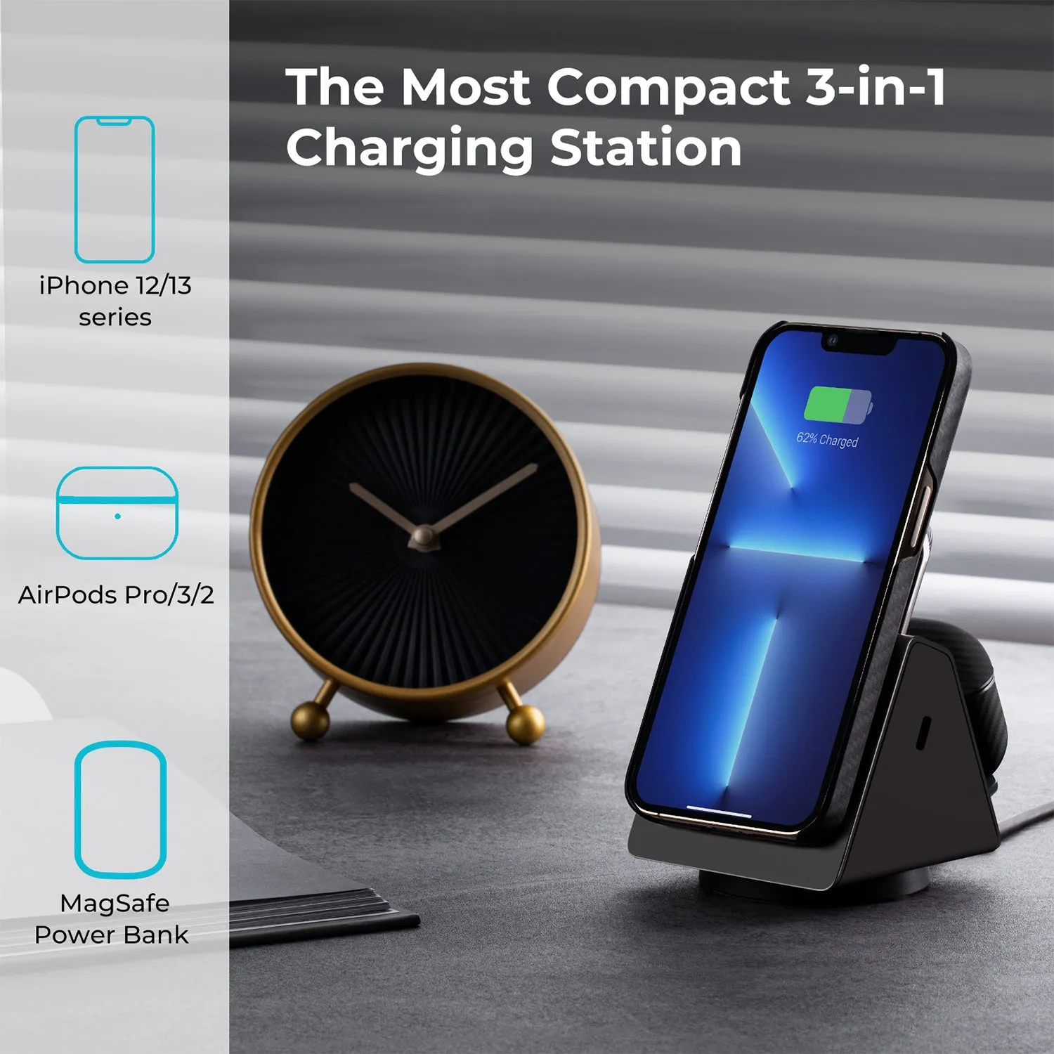 PITAKA Multi-Device Wireless Charging Station with MagSafe Power Bank