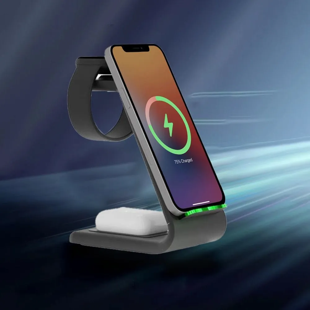 Premium 3 in 1 Fast Wireless Charging Stand for iPhone, Apple Watch & AirPods