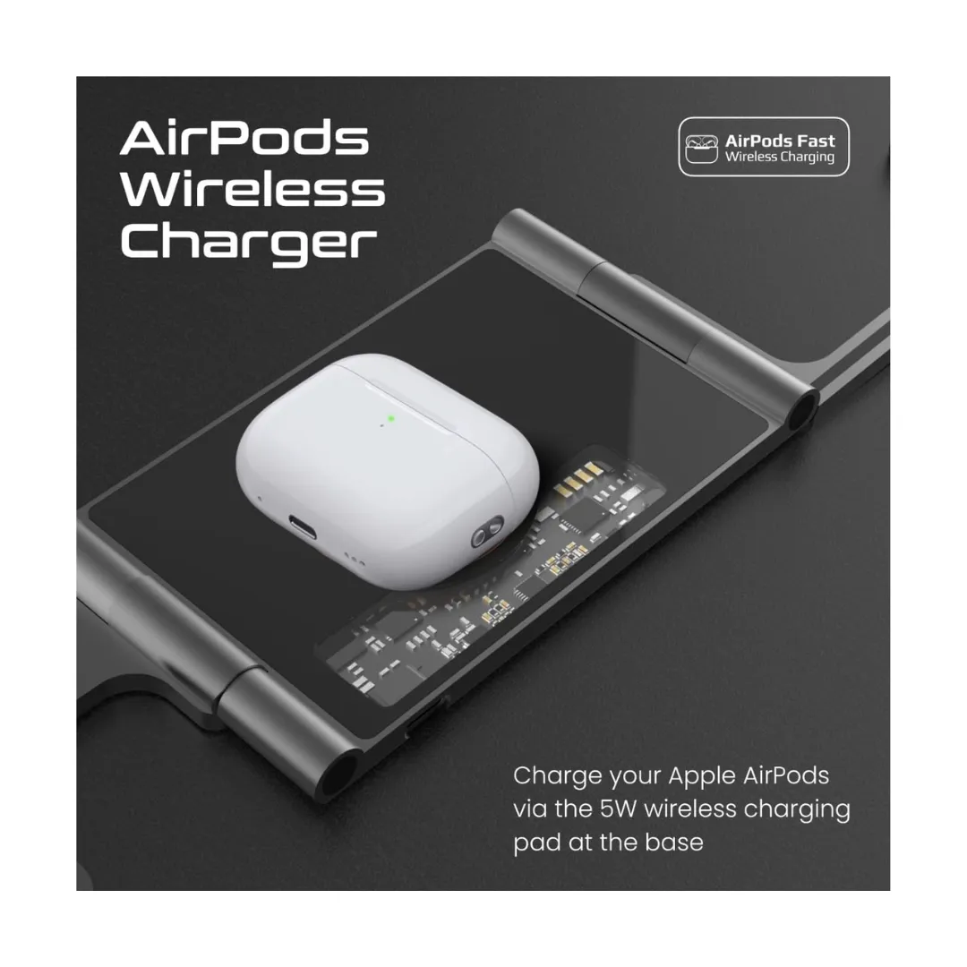 Promate Aurofold 3 in 1 Wireless Charger, 23W Foldable Magnetic Magsafe Charger for iPhone 15/15 Plus/15 Pro/15 Pro Max, iPhone 14/14 Plus/14 Pro/Max, 13/12/11, Apple Watch, Air Pods