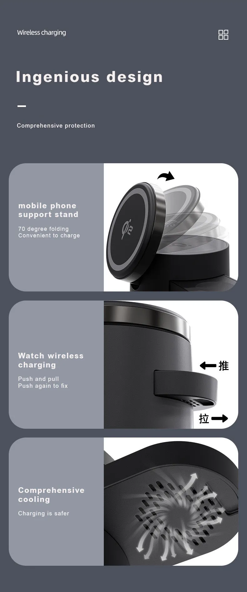 Qi2 3 in 1 Charging Station, Qi2 Certified 15W Magnetic Wireless Charger Stand, Foldable Charger for Apple iPhone 12-16, iWatches, AirPods