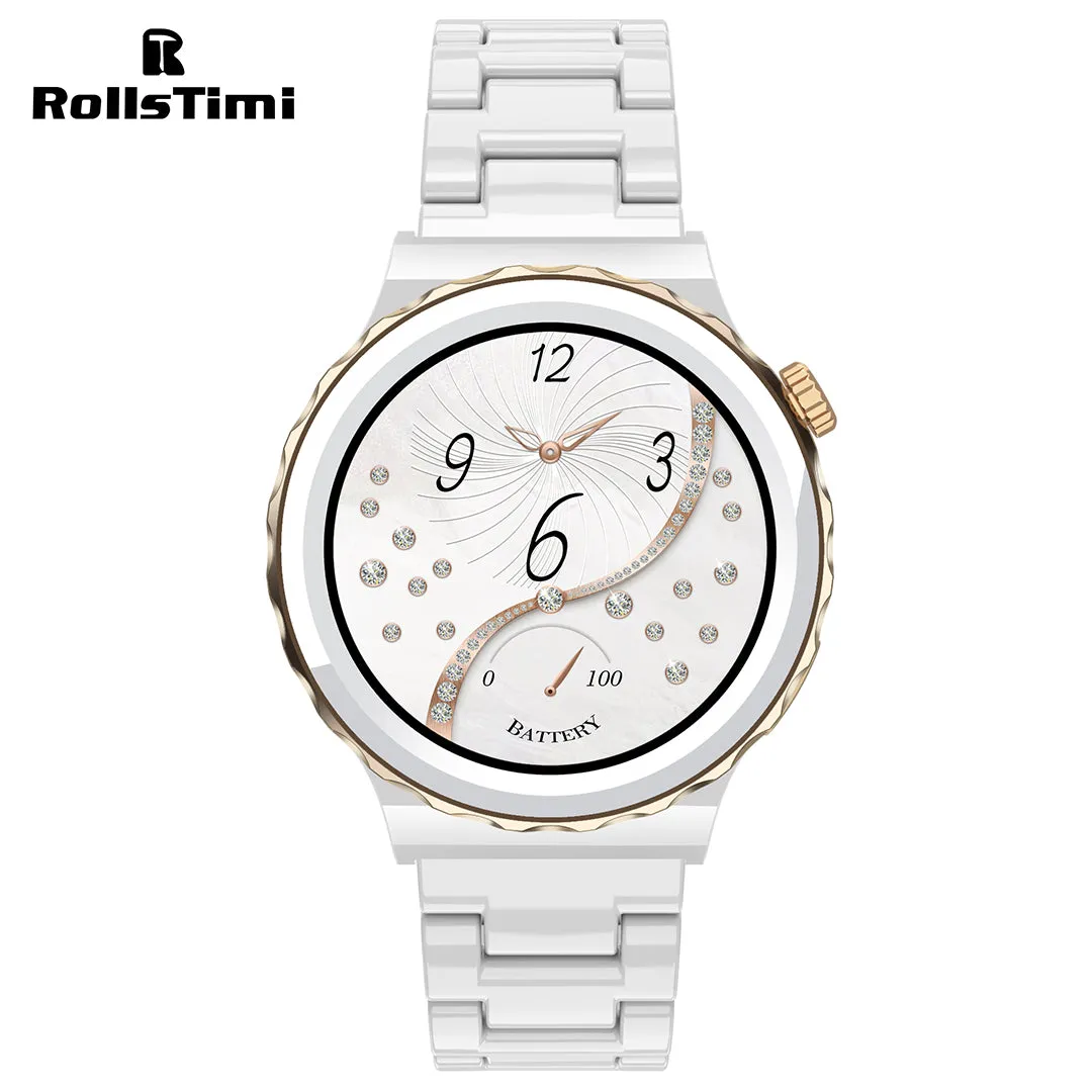 RollsTimi RT23 Women's Smartwatch with Ceramic Watchband Fitness Tracker Sports Luxury Smart Watches for Men Bluetooth Calls