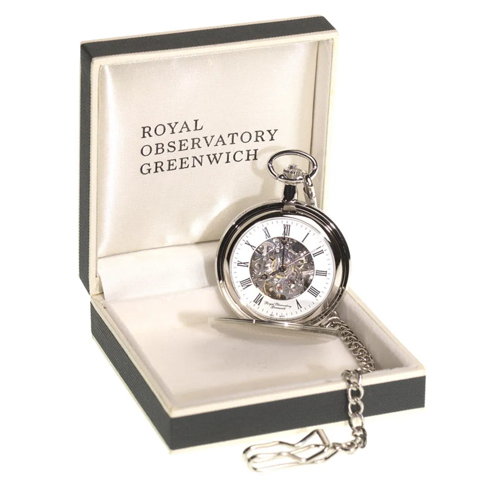 Royal Observatory Greenwich Chrome Half Hunter Pocket Watch