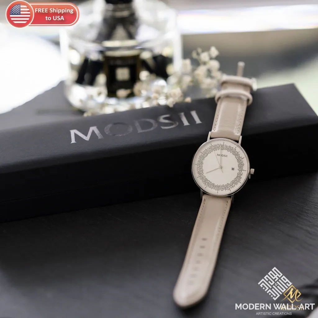 Series II Gray Leather Ayatul Kursi Watch