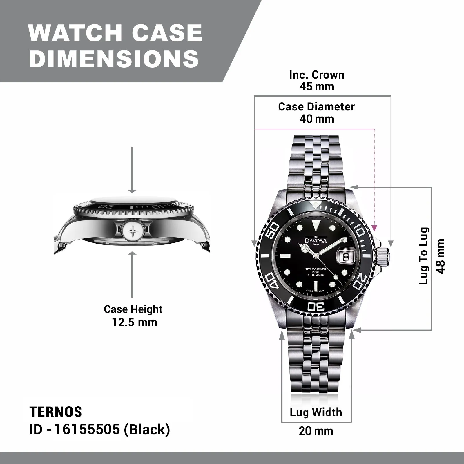 Ternos Ceramic Automatic Swiss-Made Black Diving Watch 16155505