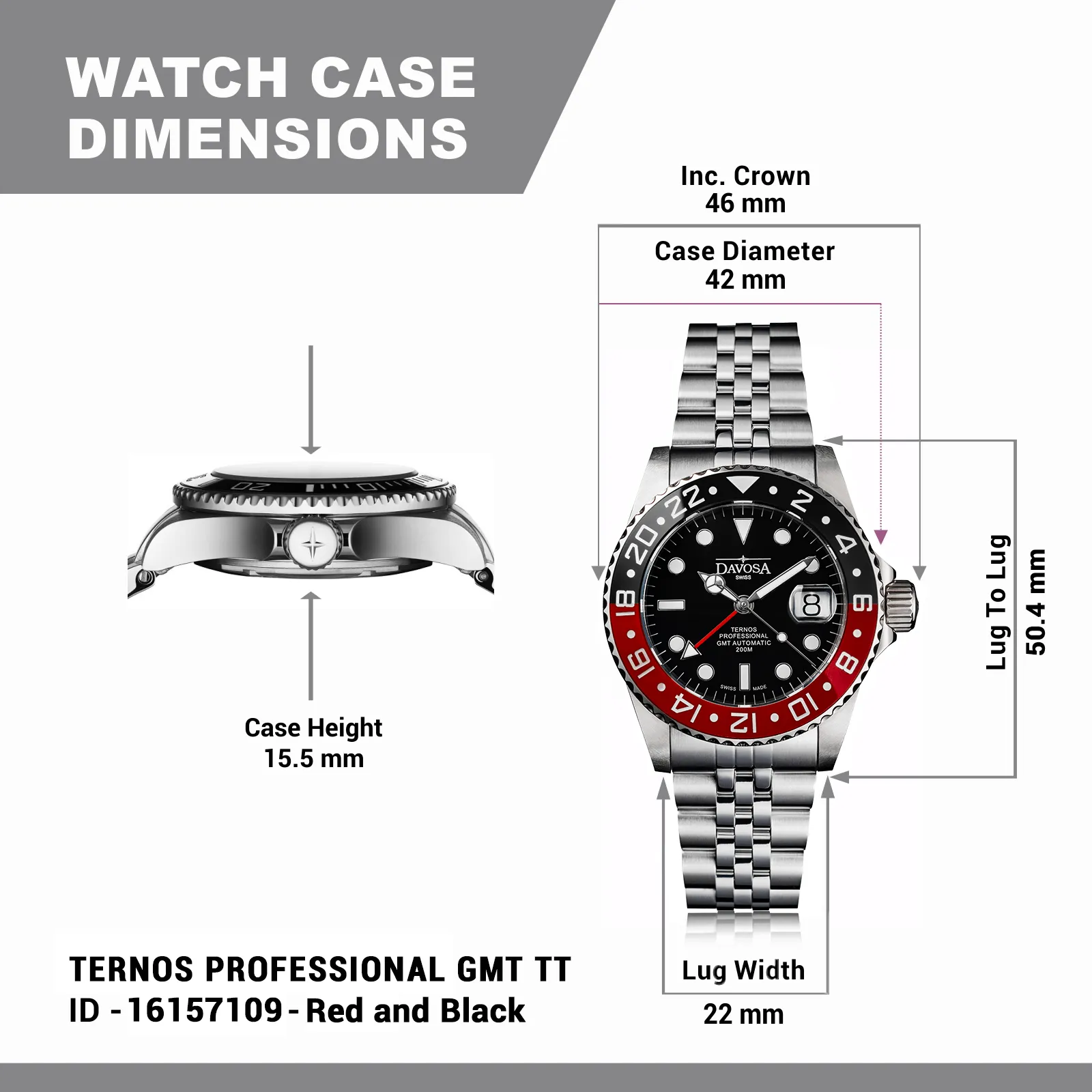 Ternos Professional Automatic 200m GMT Black Red Diving Watch 16157109