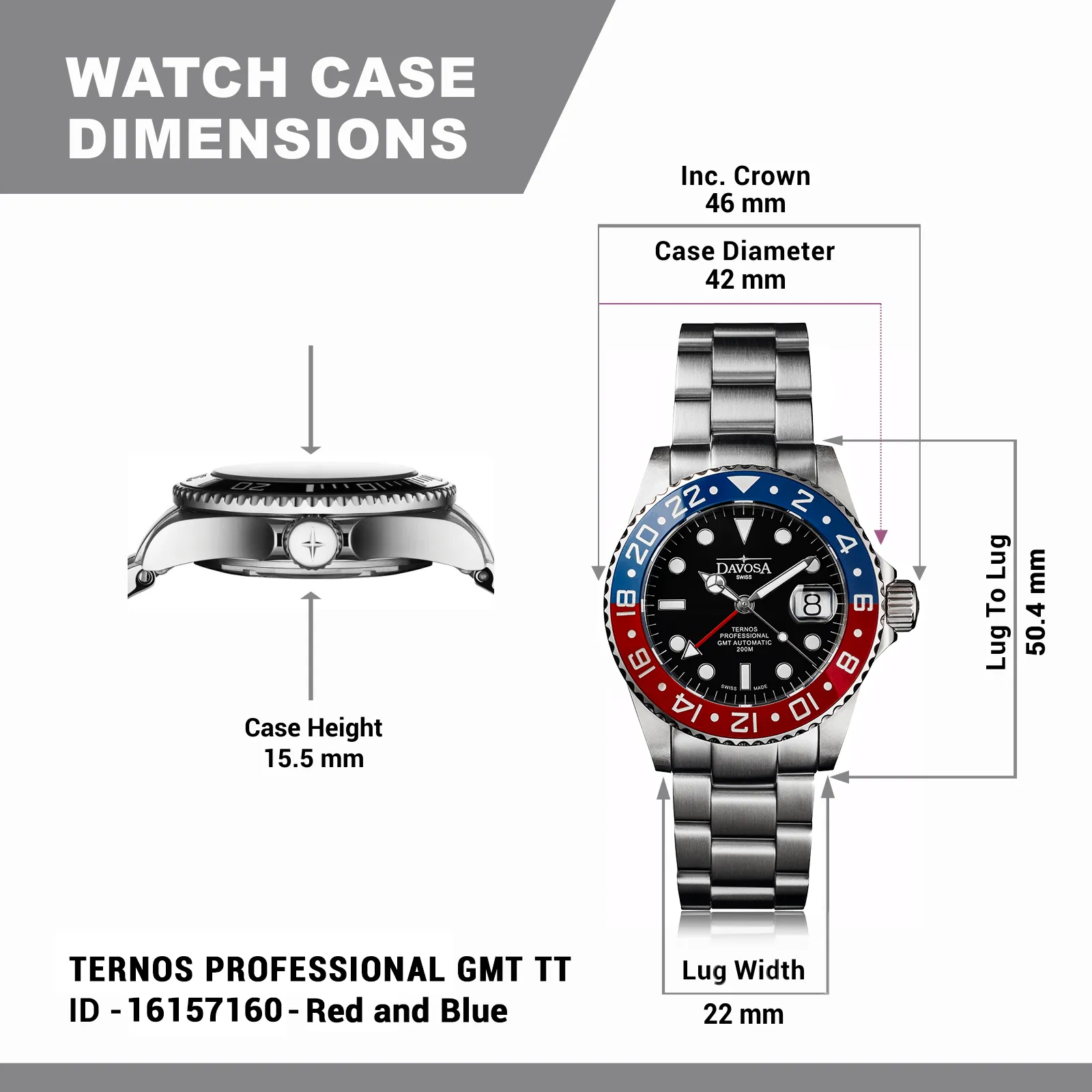 Ternos Professional Automatic 200m GMT Red Blue Diving Watch 16157160 OUTLET