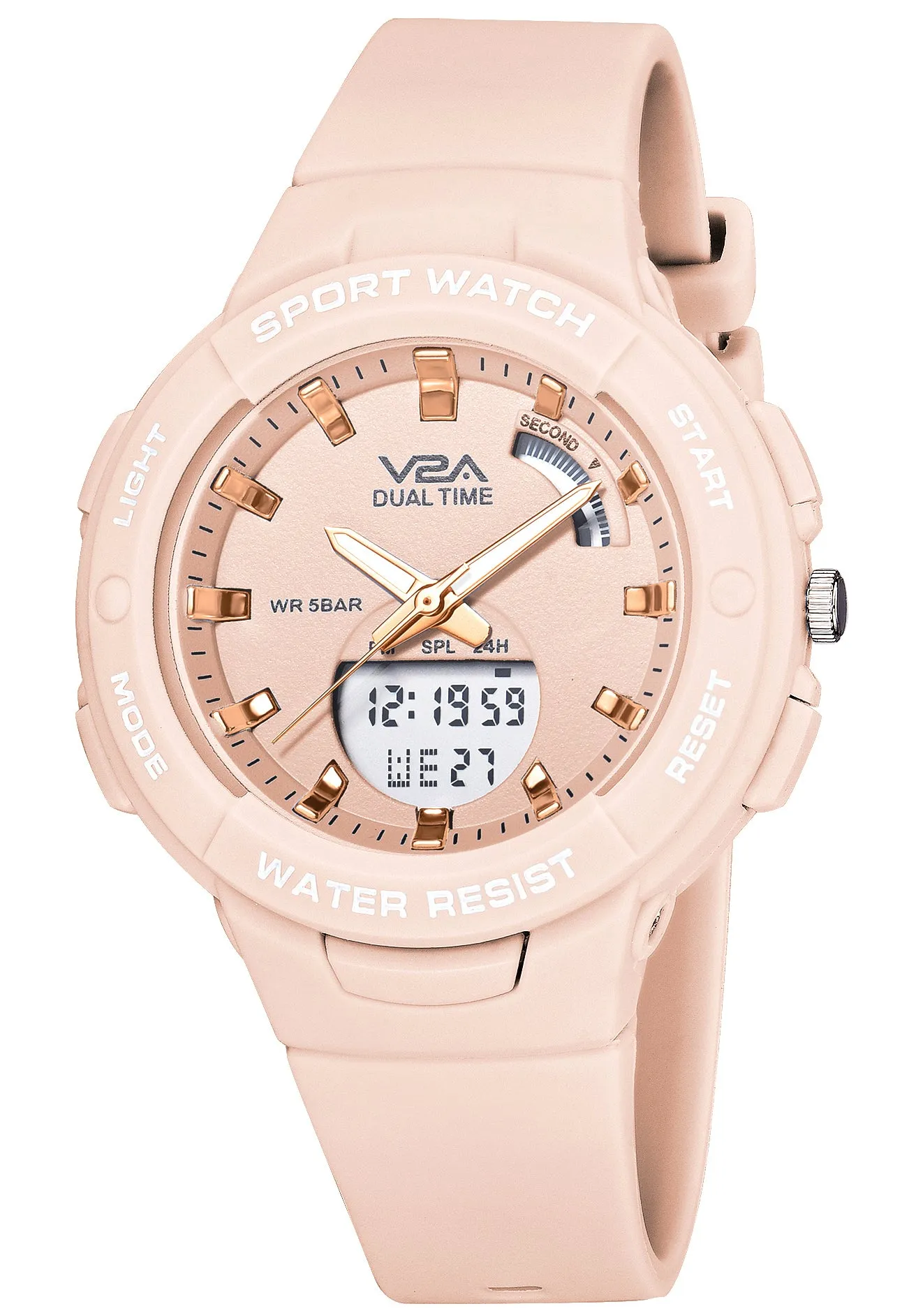 V2A Analog Digital Waterproof Fashion Sports Watch  for Women and Girls (Pink)