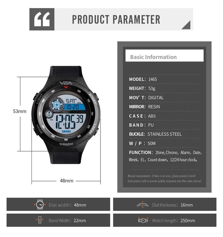 V2A Digital 5ATM Waterproof Sports Watch with Backlight Alarm Stopwatch for Men and Boys (White Dial and Black Colored Strap)