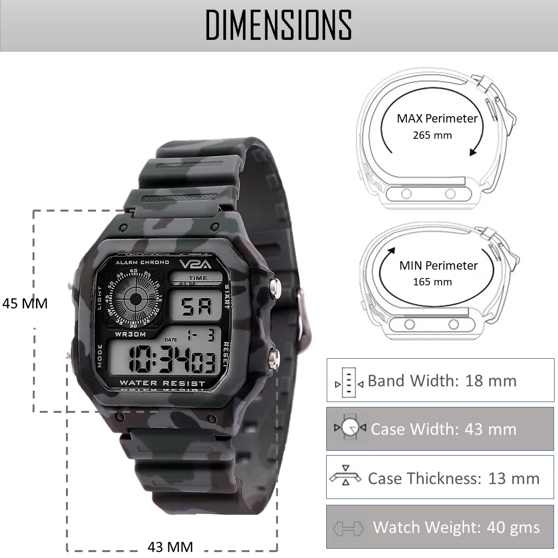 V2A Military Camouflage Small Dial Digital Sports Watch for Men and Boys