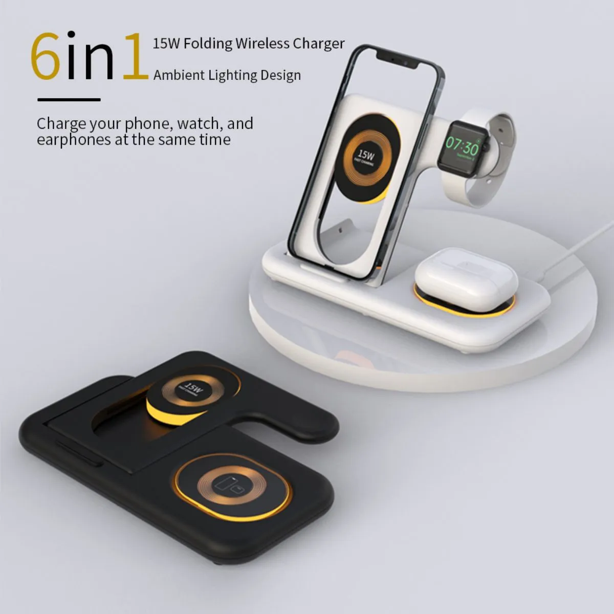 Y36 6 in 1 15W Folding Wireless Charger Black